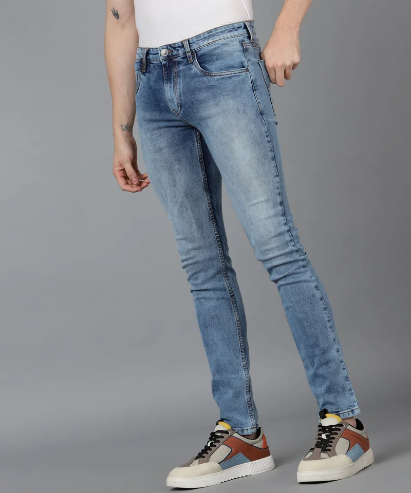 أوربانو فاشن Urbano Fashion Men's Sky Blue Slim Fit Washed Jeans Stretchable
